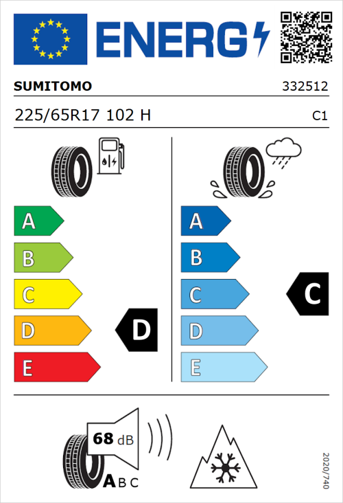 Tyre Label for Sumitomo WT200 225/65R17 102H