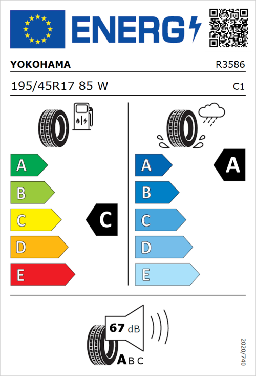 Tyre Label for Yokohama Advan Fleva V701 195/45R17 85W