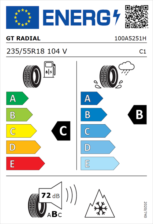 Tyre Label for GT Radial 4Seasons 235/55R18 104V