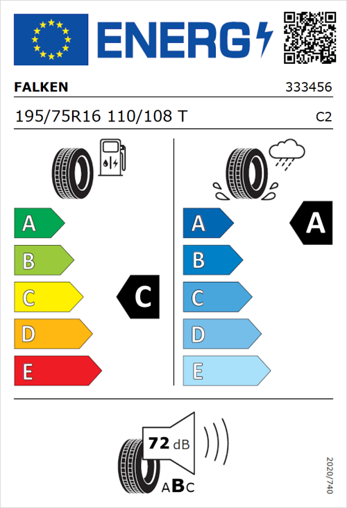 Tyre Label for Falken Linam VAN01 195/75R16 110/108T