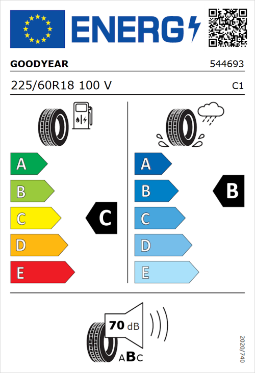 Tyre Label for Goodyear EfficientGrip SUV 225/60R18 100V