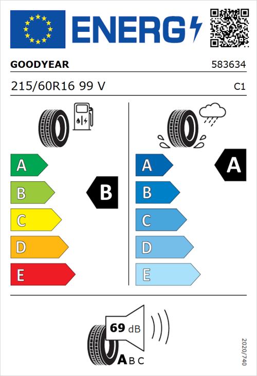 Tyre Label for Goodyear EfficientGrip Performance 2 215/60R16 99V