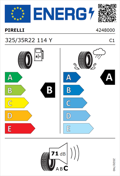 Tyre Label for Pirelli Scorpion Zero All Season 325/35R22 114Y