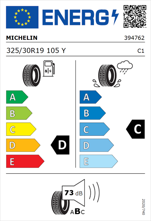 Tyre Label for Michelin Pilot Sport Cup 325/30R19 105Y