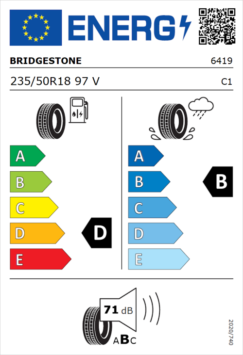 Tyre Label for Bridgestone Dueler H/P Sport 235/50R18 97V